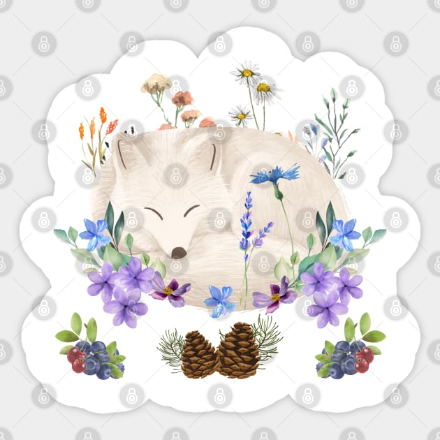 Sleeping Arctic Fox Sticker by TrapperWeasel